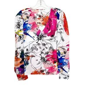 SIONI Women Small Floral Pink Multicolor Long Sleeve Blouse Brand New